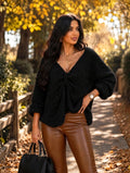 Black Soft Chunky Knit Bow Batwing Jumper