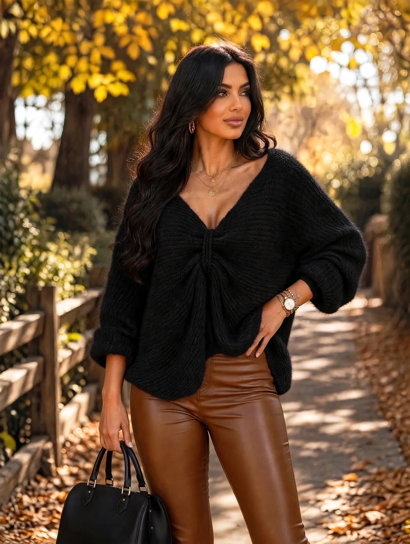 Black Soft Chunky Knit Bow Batwing Jumper
