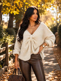 Cream Soft Chunky Knit Bow Batwing Jumper