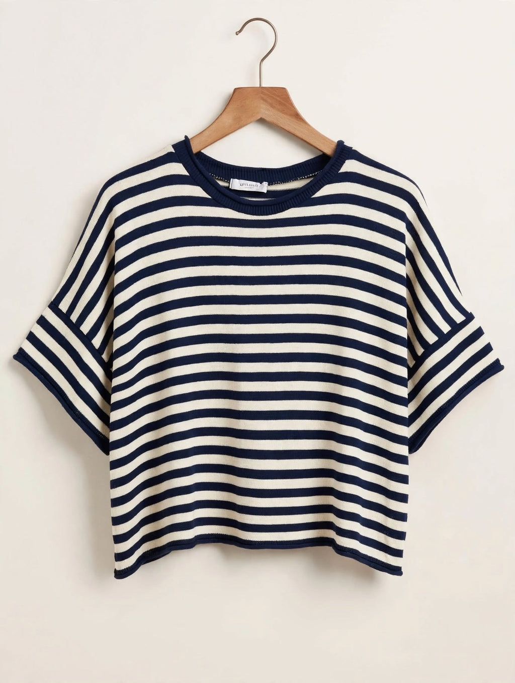 Navy & Cream Stripe Turn-Up Sleeve Knit Top