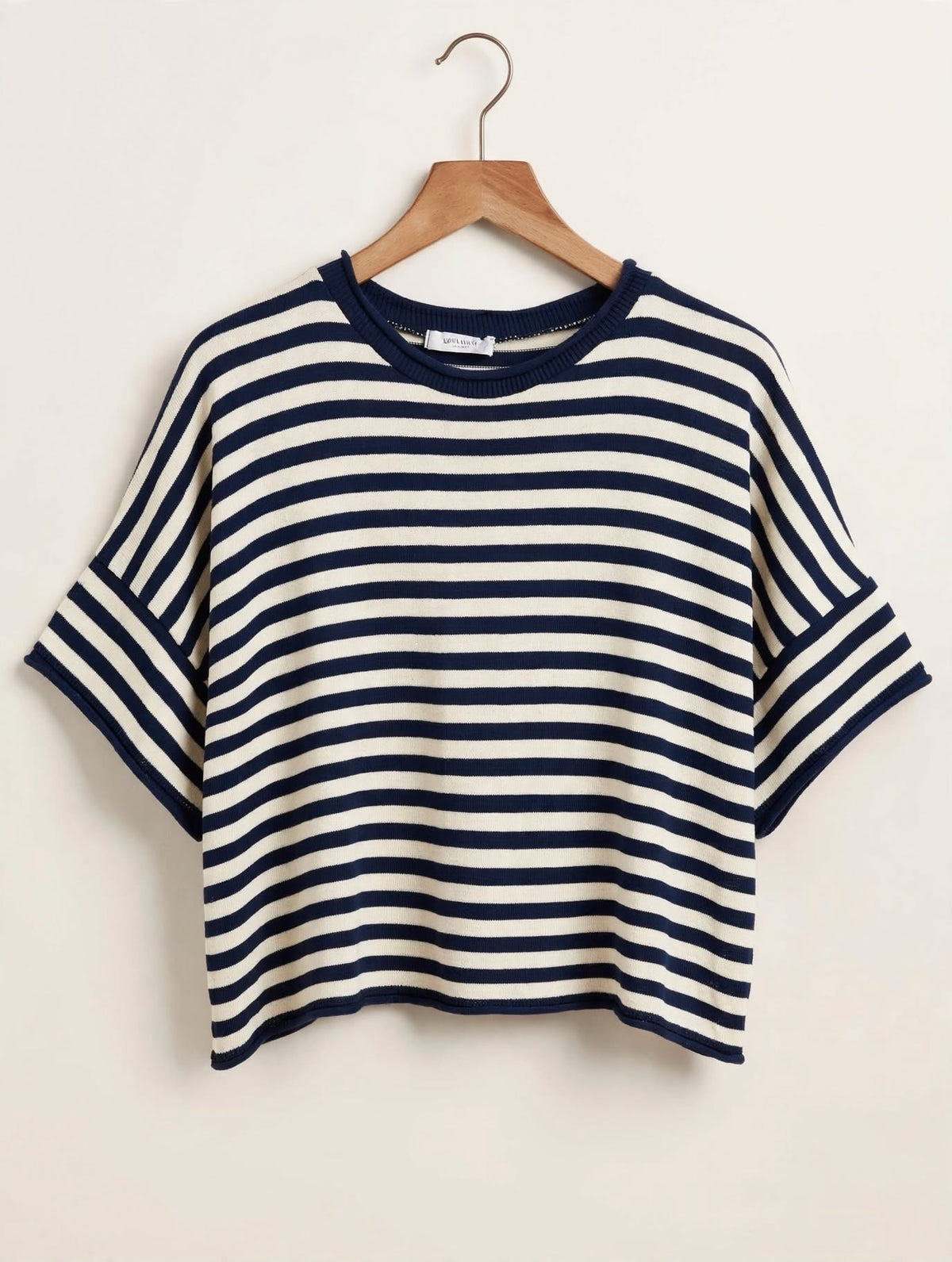 Navy & Cream Stripe Turn-Up Sleeve Knit Top