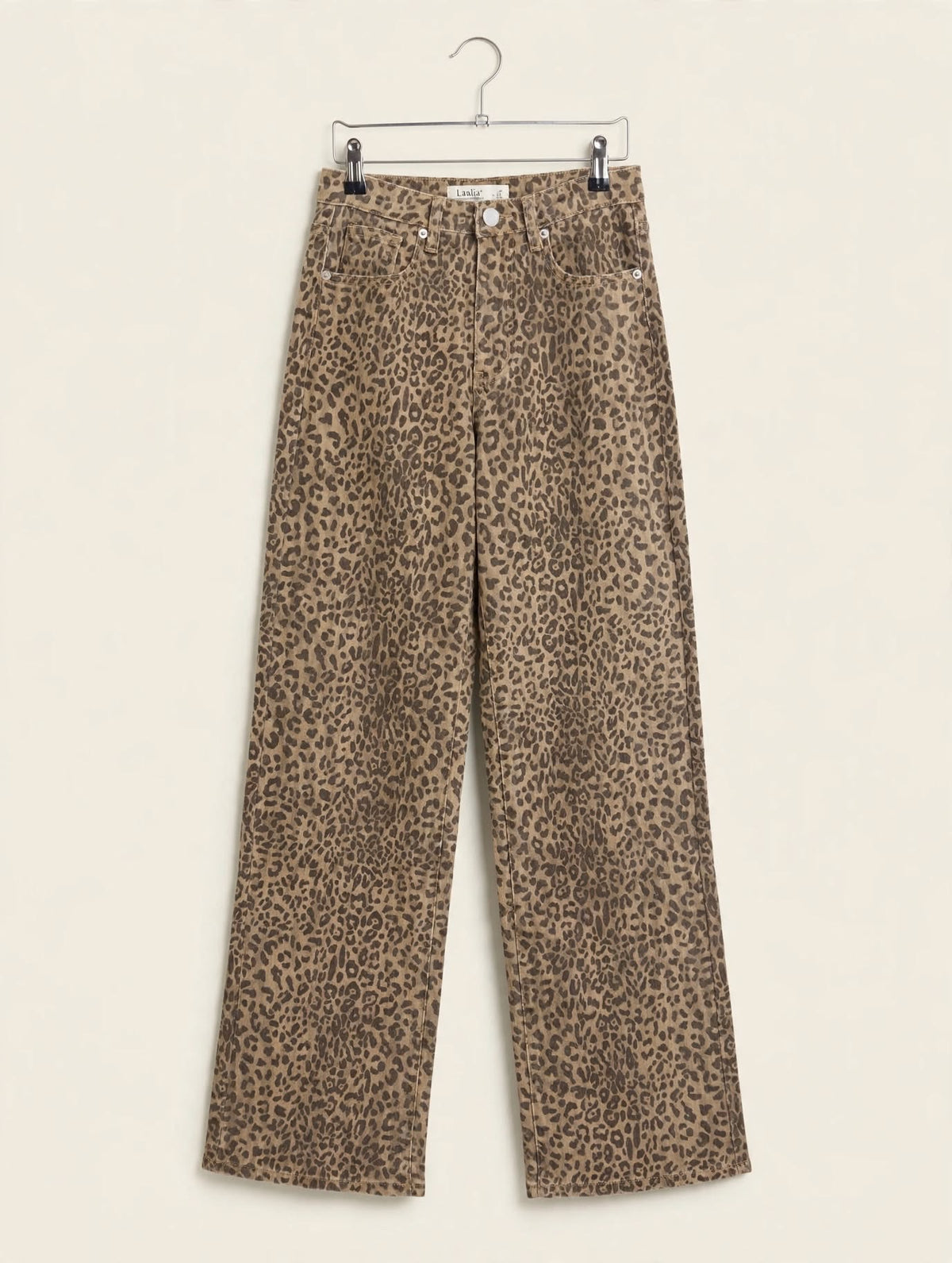 Laulila Light Brown Leopard Print Wide-Leg Jeans