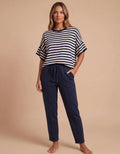 Navy & Cream Stripe Turn-Up Sleeve Knit Top