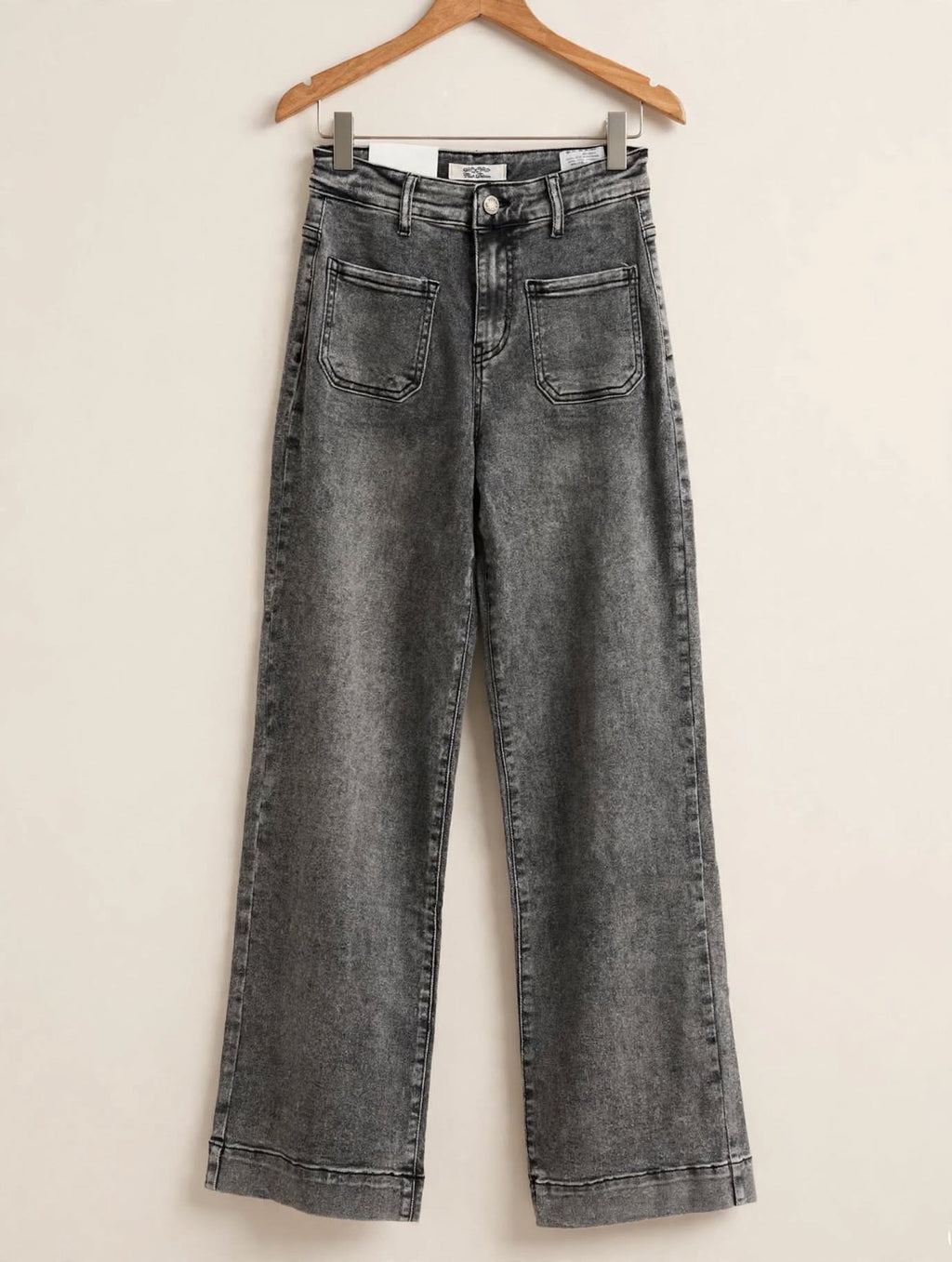 Club Denim Grey Wash Front Pocket Wide Leg Jeans