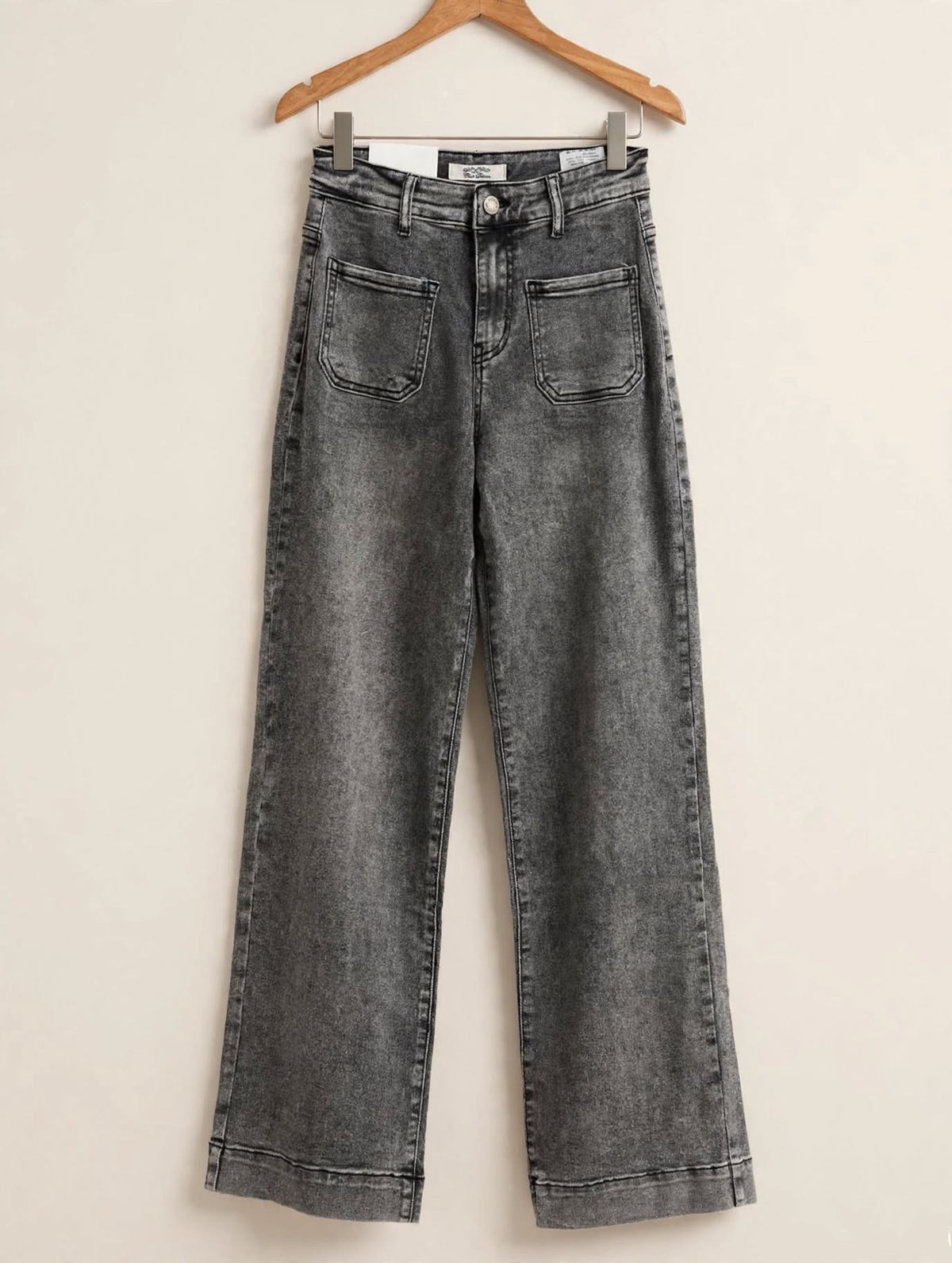 Club Denim Grey Wash Front Pocket Wide Leg Jeans