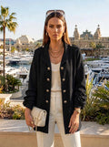 Black Gold Button Ruched Sleeve Longline Military Jacket