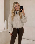 Beige Gingham Drawstring Hem Zip Jacket