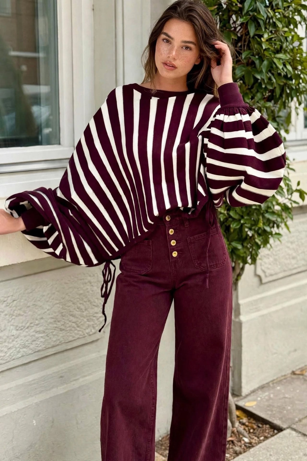 The Bordeaux Balloon Sleeve Knit Top