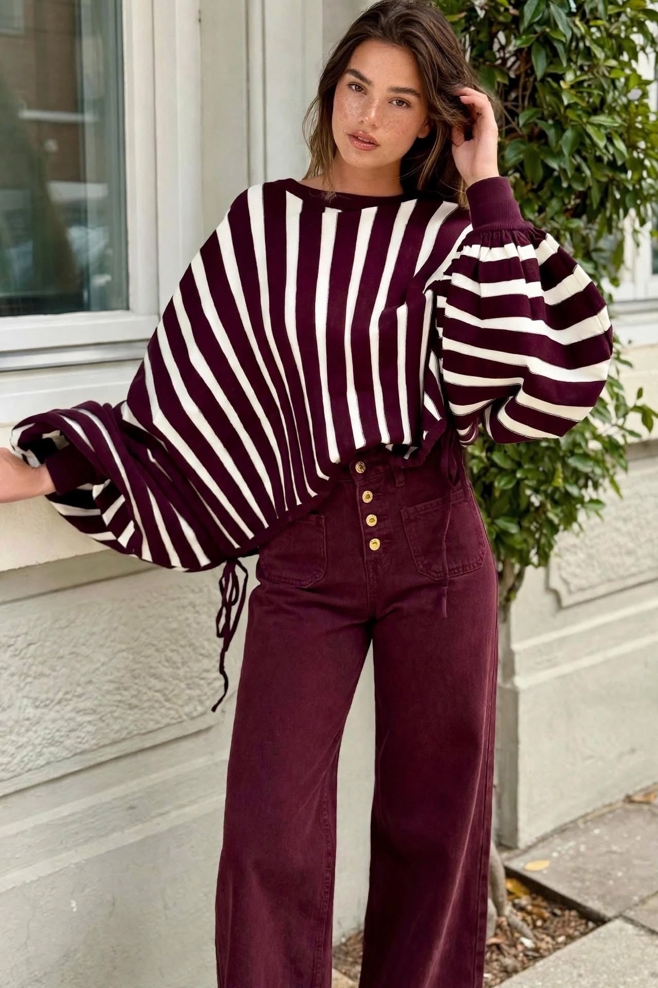 The Bordeaux Balloon Sleeve Knit Top
