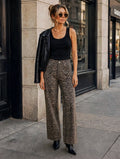 Laulila Dark Brown Leopard Print Wide-Leg Jeans