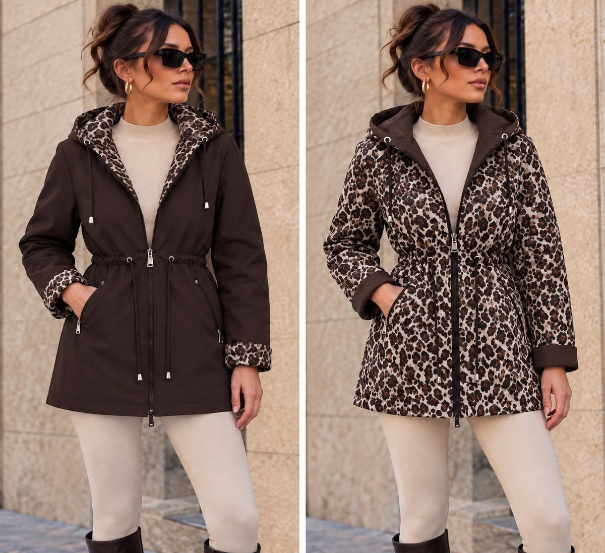 Reversible Chocolate Leopard Print Showerproof Jacket (other colours available)