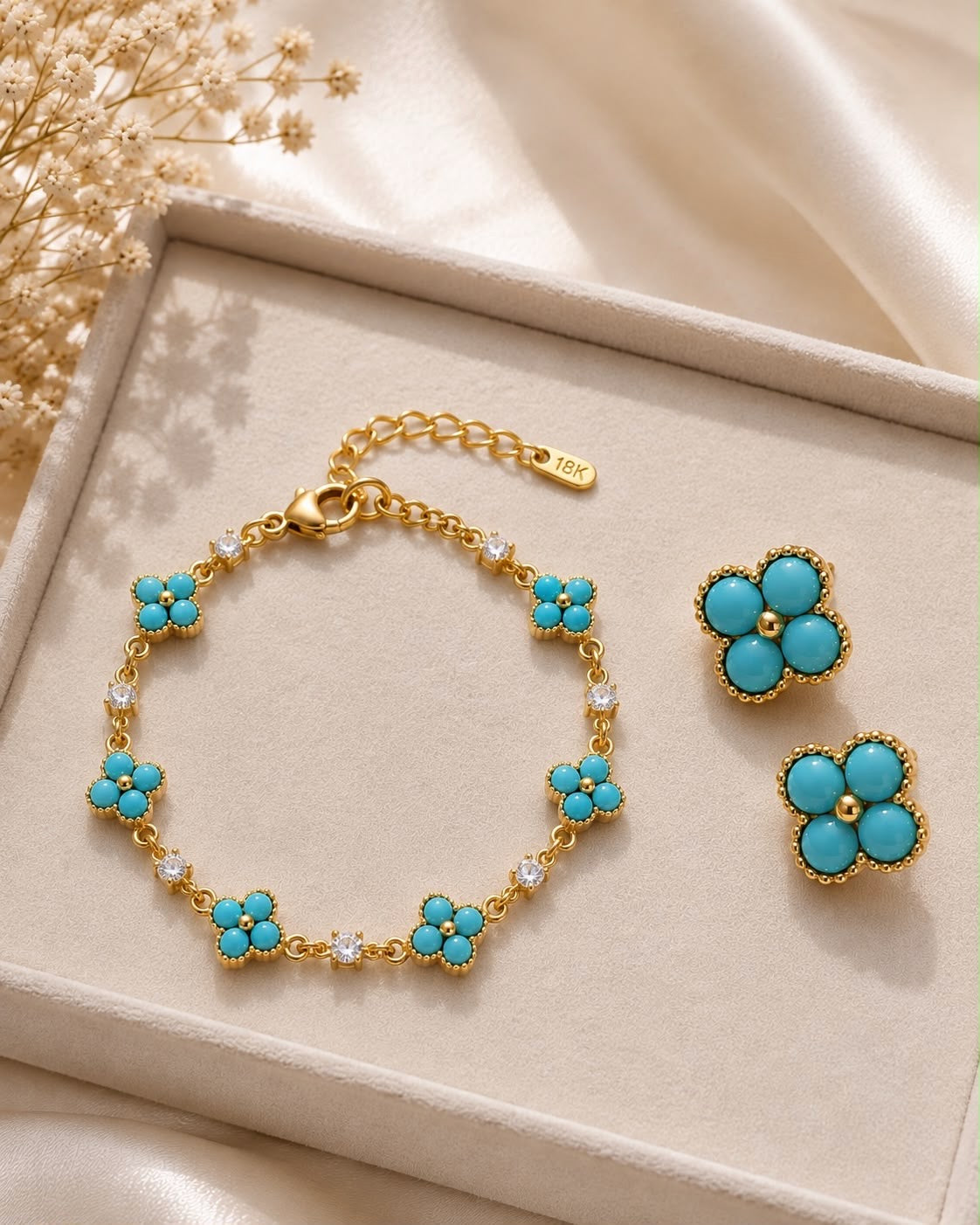 Turquoise Blossom Bracelet & Earrings Set