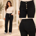 Black Curvy Multi-Colour Button Wide Leg Jeans