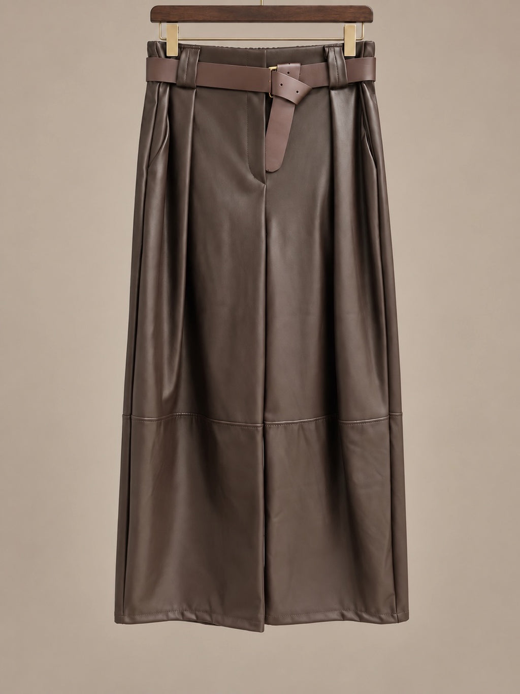 Chocolate Brown Belted Faux Leather Cropped Wide Leg Pants (available in other colours)