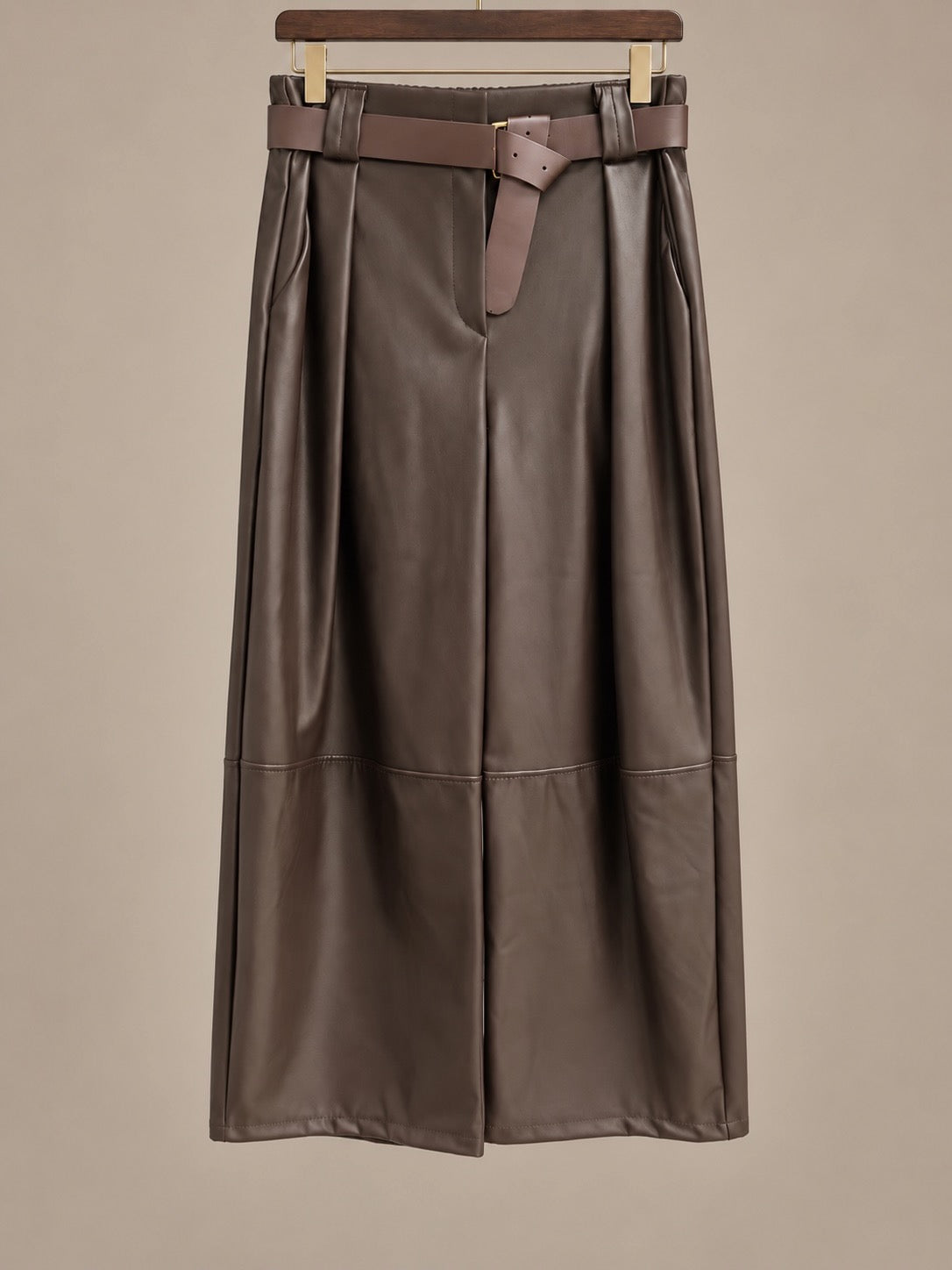 Chocolate Brown Belted Faux Leather Cropped Wide Leg Pants (available in other colours)