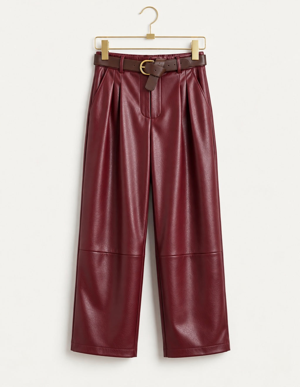Burgundy Belted Faux Leather Cropped Wide Leg Pants (available in other colours)