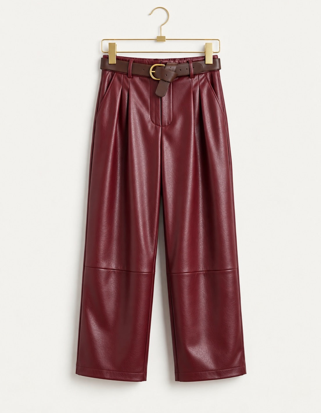 Burgundy Belted Faux Leather Cropped Wide Leg Pants (available in other colours)
