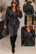Black PU Leather Belted Jacket ( Available in other colours)