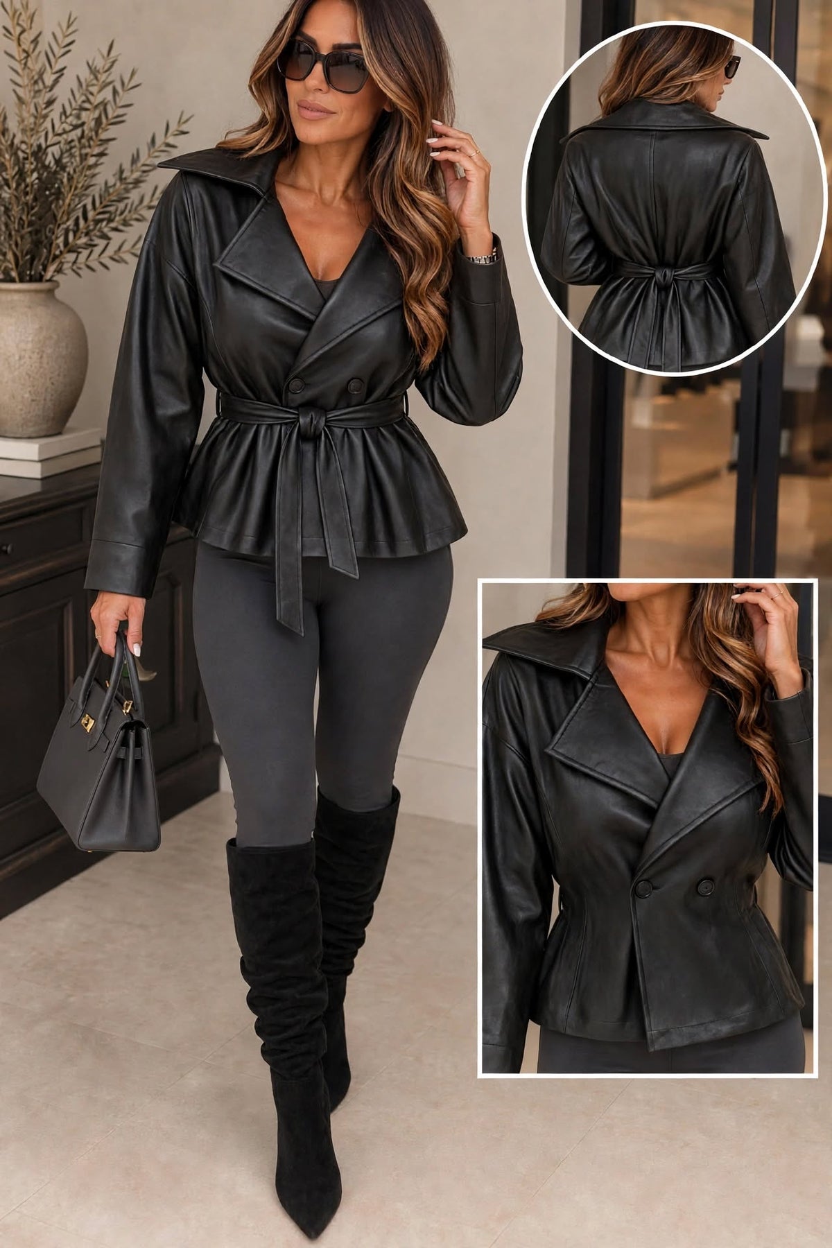 Black PU Leather Belted Jacket ( Available in other colours)