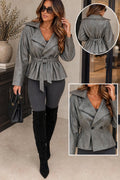 Vintage Grey PU Leather Belted Jacket ( Available in other colours)