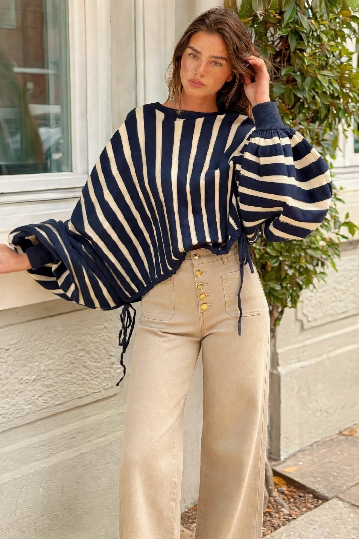 The Navy & White Balloon Sleeve Knit Top (available in other colours)