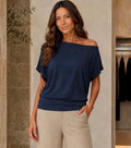 Navy Slouchy Boat Neck Top