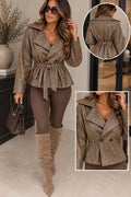 Vintage Brown PU Leather Belted Jacket ( Available in other colours)