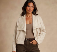 Light Beige Inspired Faux Suede Wrap Jacket (Available in Other Colours)