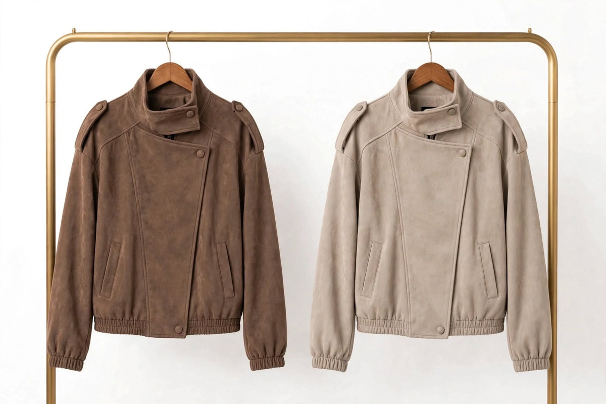Luxe Beige Suedette Funnel Neck Bomber Jacket (available in other colours)