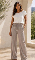 Taupe Stone Wash Tailored Wide Leg Piped Joggers