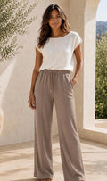 Taupe Tailored Wide Leg Joggers (other colours available)
