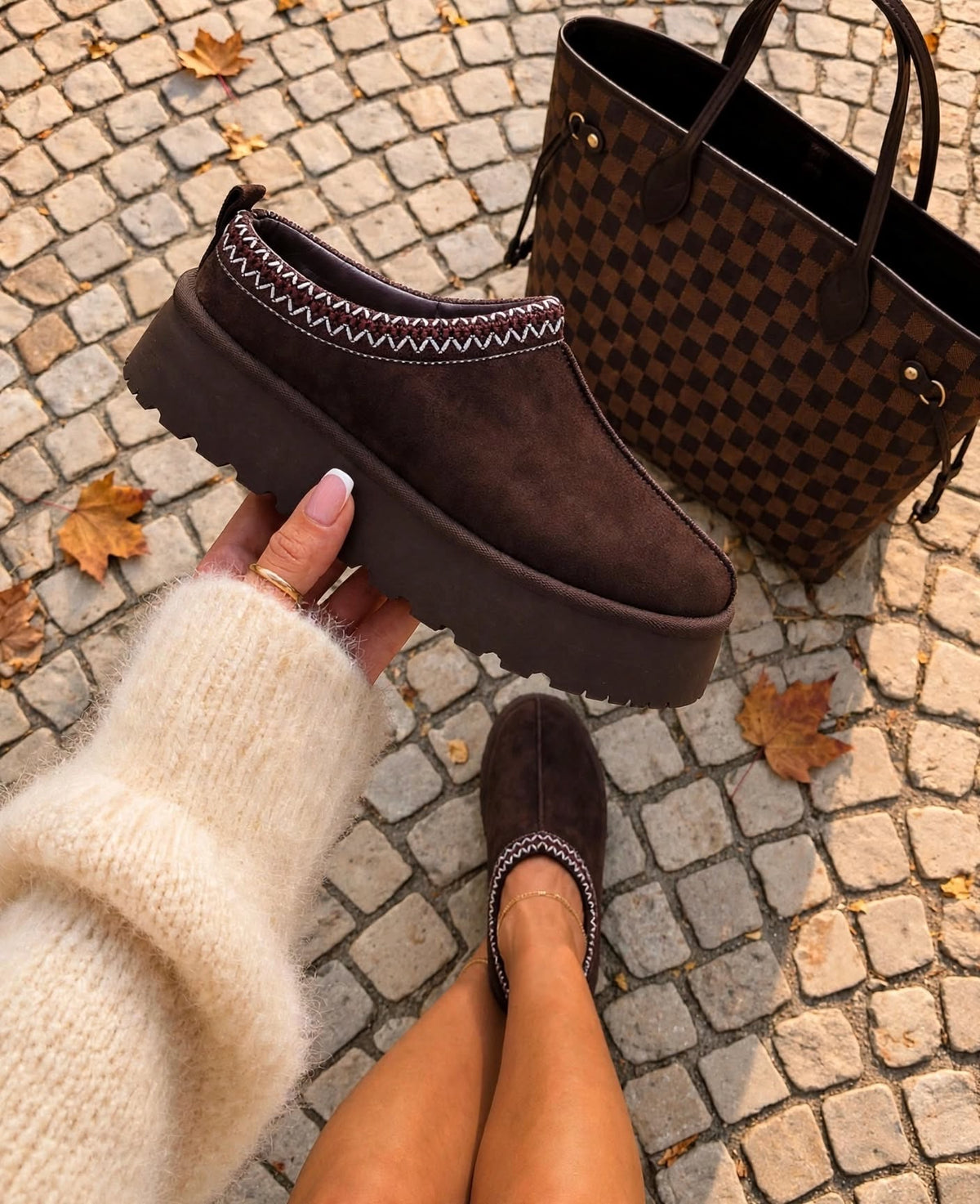 Chocolate Suede Platform Stitch Mules