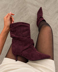 Burgundy Faux Suede Ankle Boots with Kitten Heels