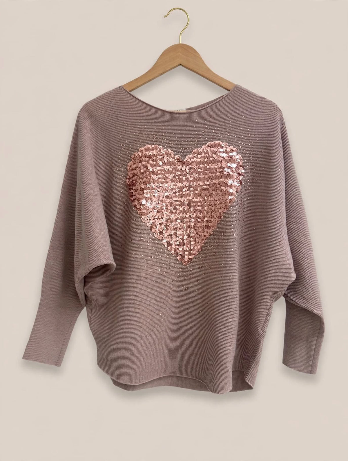 Rose gold Sequin Heart Batwing Top