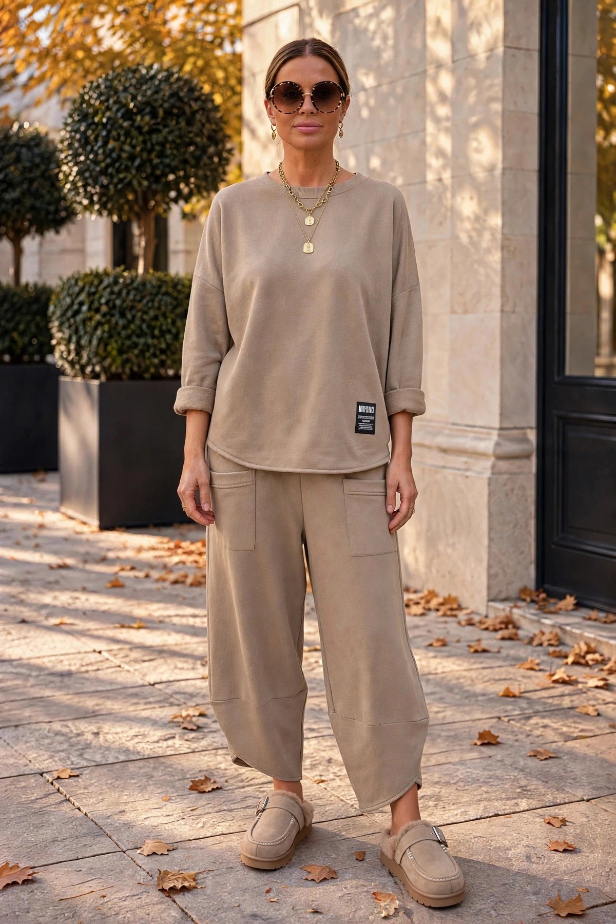 Mocha Relaxed Co-Ord Set with Cropped Barrel Trousers