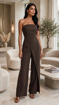 Chocolate Button Detail Bandeau Jumpsuit