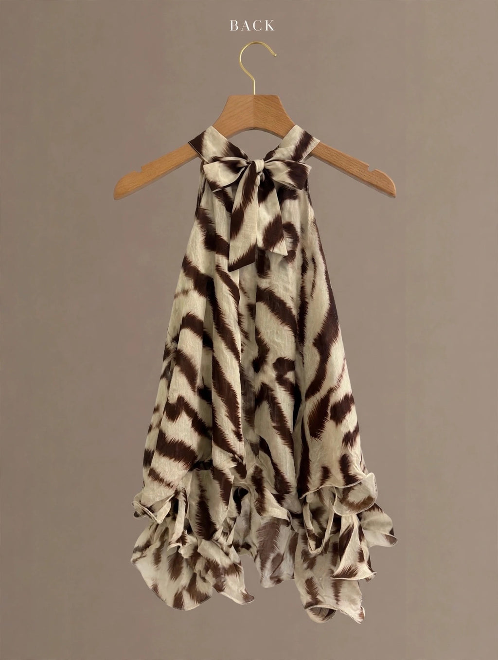 Chocolate Abstract Zebra Ruffle Halter Top