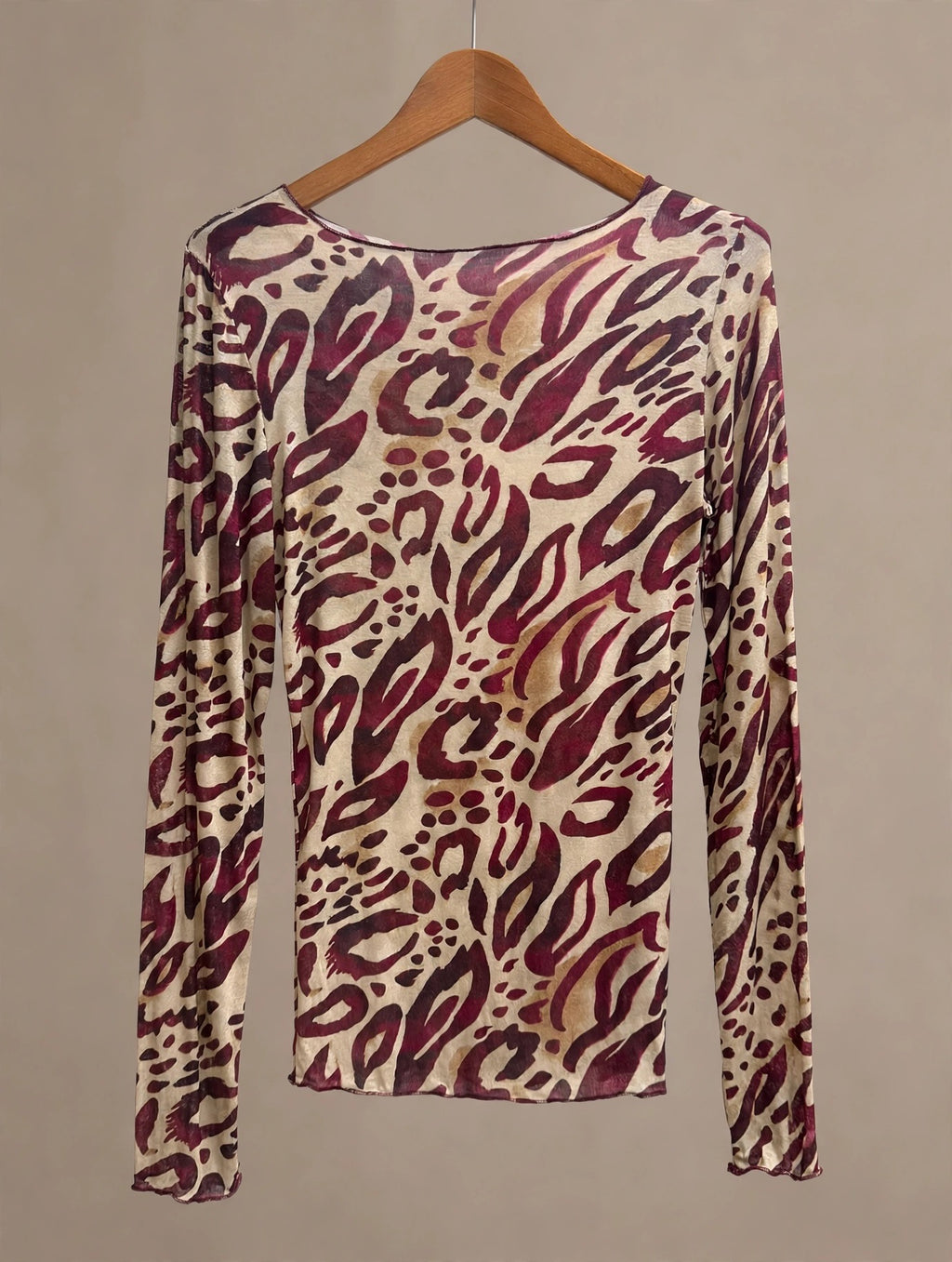 Wine Soft Stretch Animal Print Fitted Top