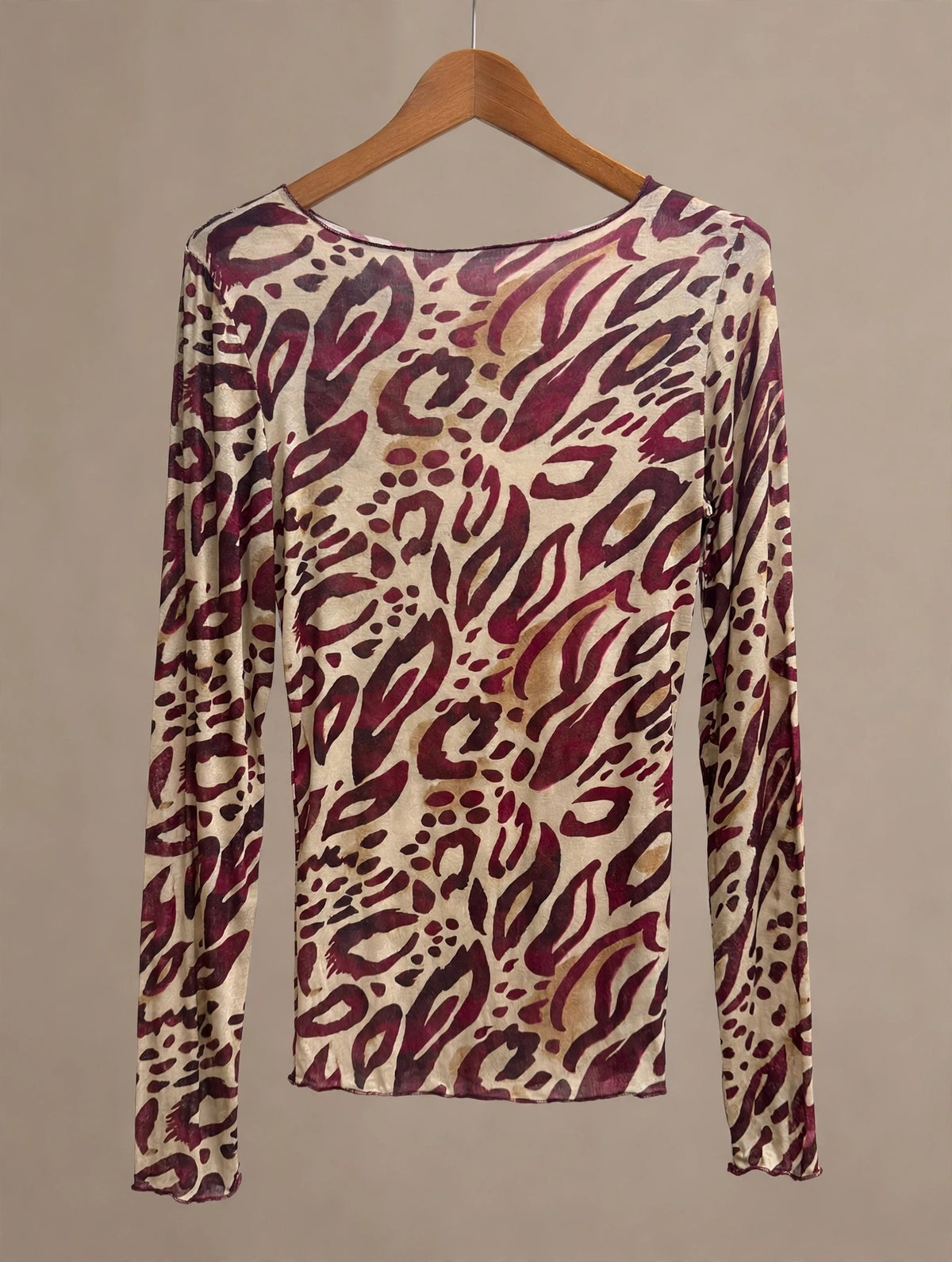 Wine Soft Stretch Animal Print Fitted Top