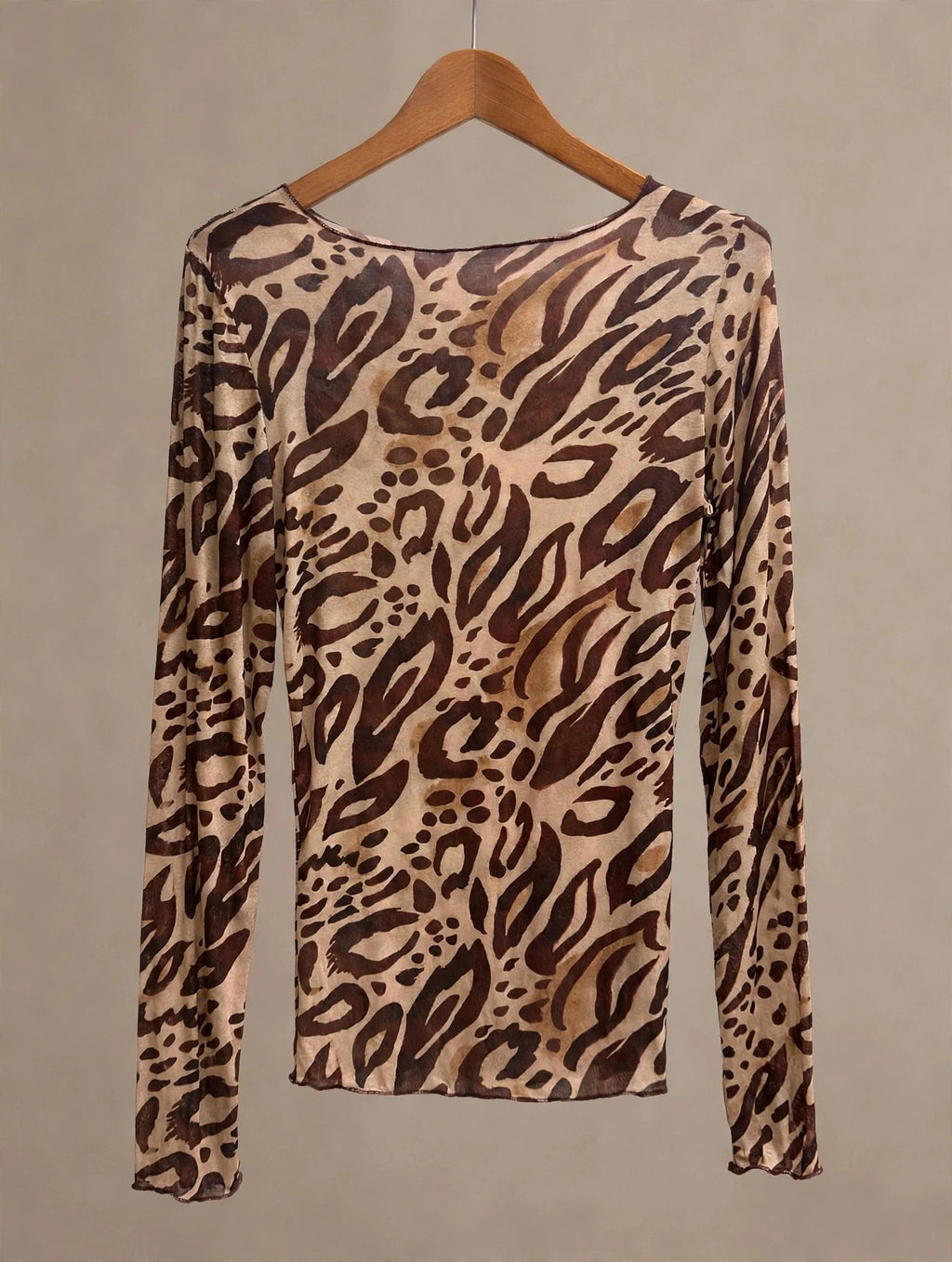 Brown Soft Stretch Animal Print Fitted Top