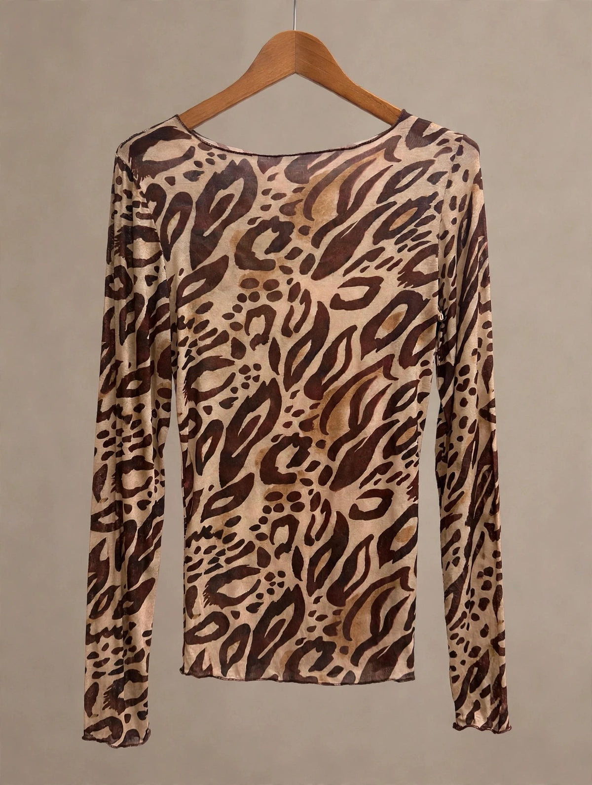 Brown Soft Stretch Animal Print Fitted Top
