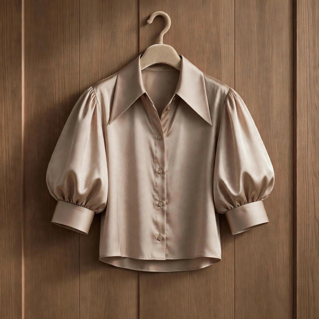 Latte Satin Look Cropped Puff Sleeve Shirt (available in other colours)