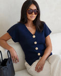 Navy Gold Button Point Hem Top/Cardigan (available in other colours)