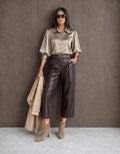 Chocolate Brown Belted Faux Leather Cropped Wide Leg Pants (available in other colours)