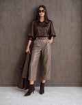 Mocha Belted Faux Leather Cropped Wide Leg Pants (available in other colours)
