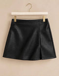 Black Faux Leather Wrap Skort