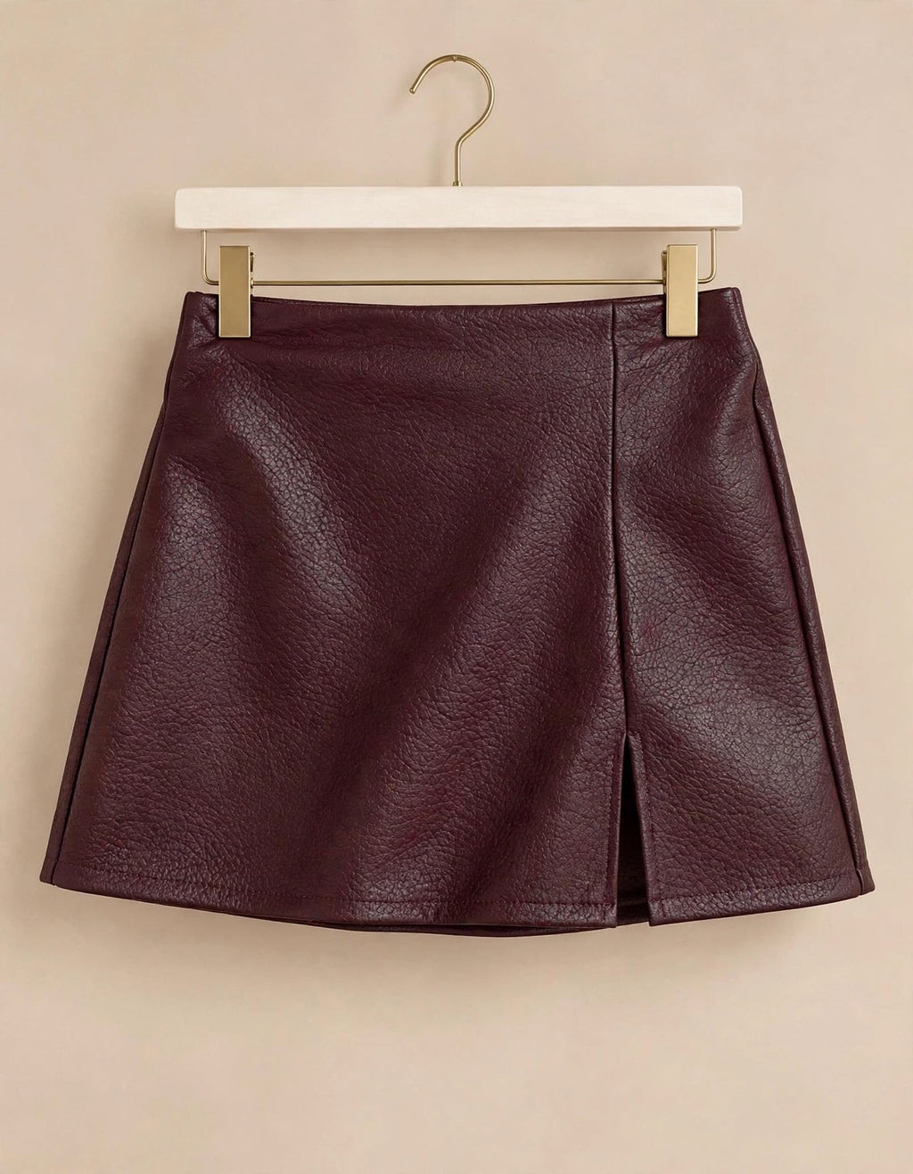 Burgundy Faux Leather Wrap Skort
