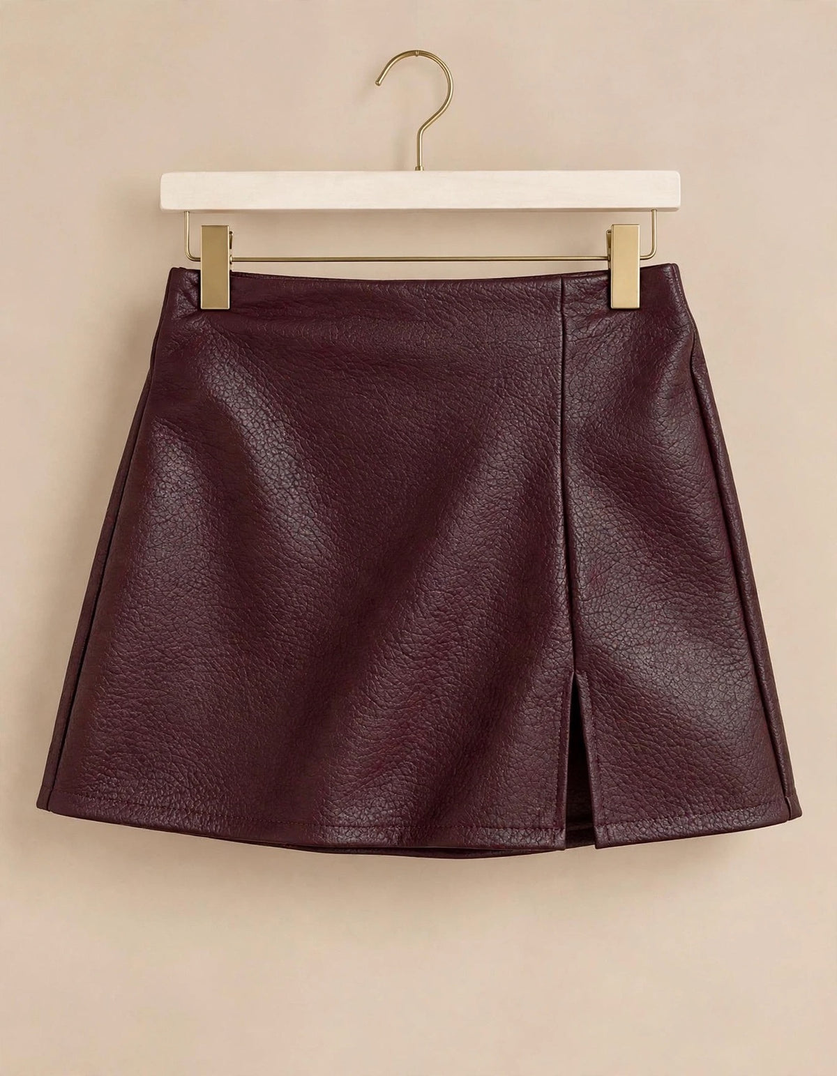 Burgundy Faux Leather Wrap Skort