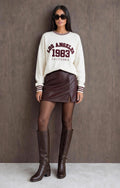 Burgundy Faux Leather Wrap Skort