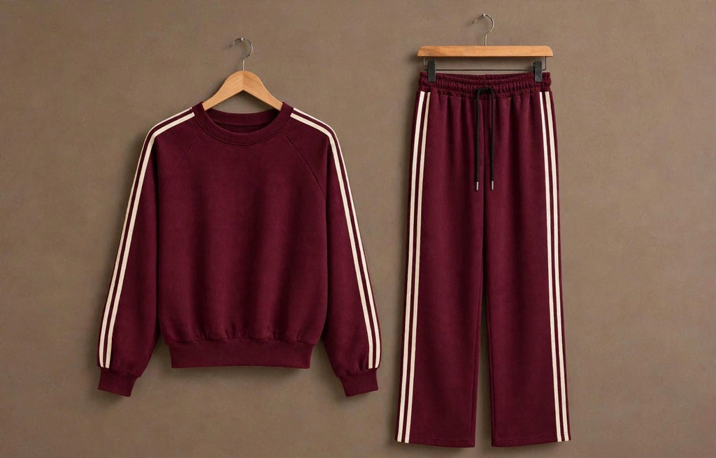 The Wine With White Double-Stripe Wide-Leg Co ord Set